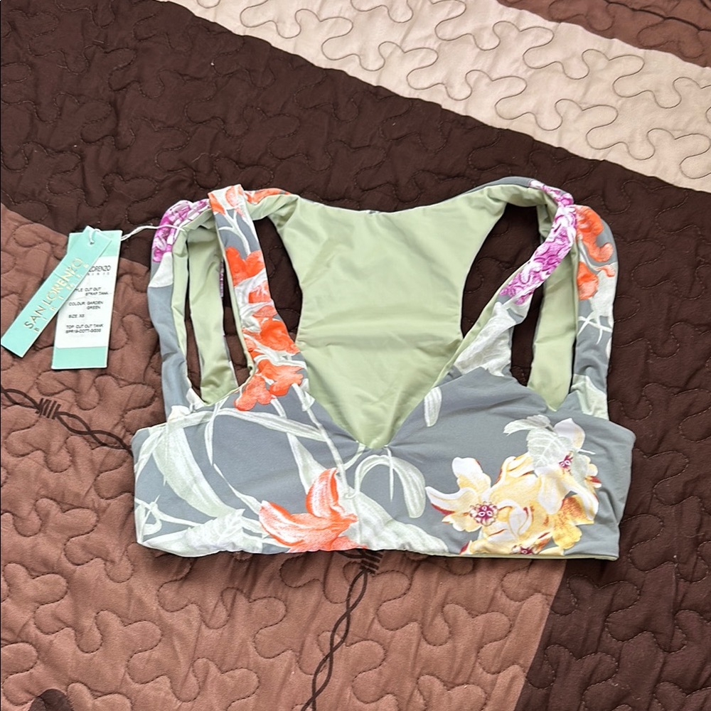 San Lorenzo - Floral Print Intimate Top - Gray and Green